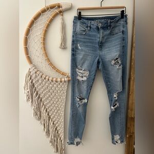 American Eagle Outfitters Women's Light Blue Distressed Skinny Jeans